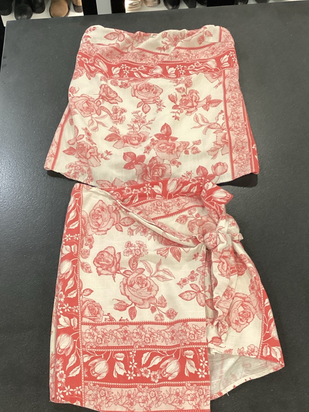 Petal & Pup Coral and Cream Floral Wrap Mini Skirt